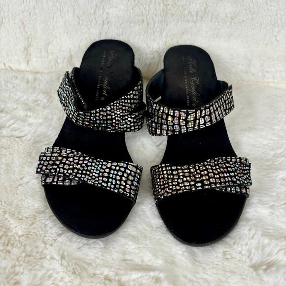 Helle Comfort Black/Silver Slip On Sandals Low Heels Women’s Size 8.5 - Picture 3 of 8